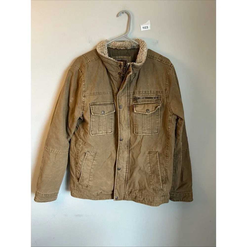 Levi's Jacket Mens M Brown Canvas Sherpa Collar Quilted Lined Workwear Warm